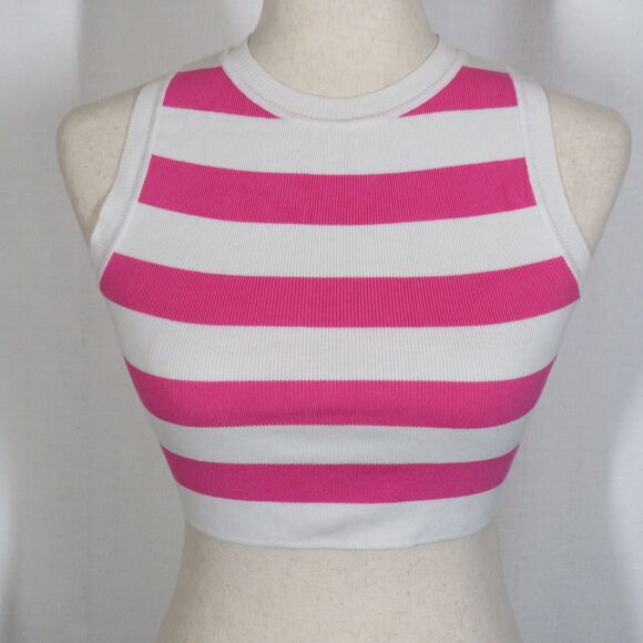 Zara Pink And White Striped Lightweight Knit Cropped Tank Top Size Small - Picture 4 of 7
